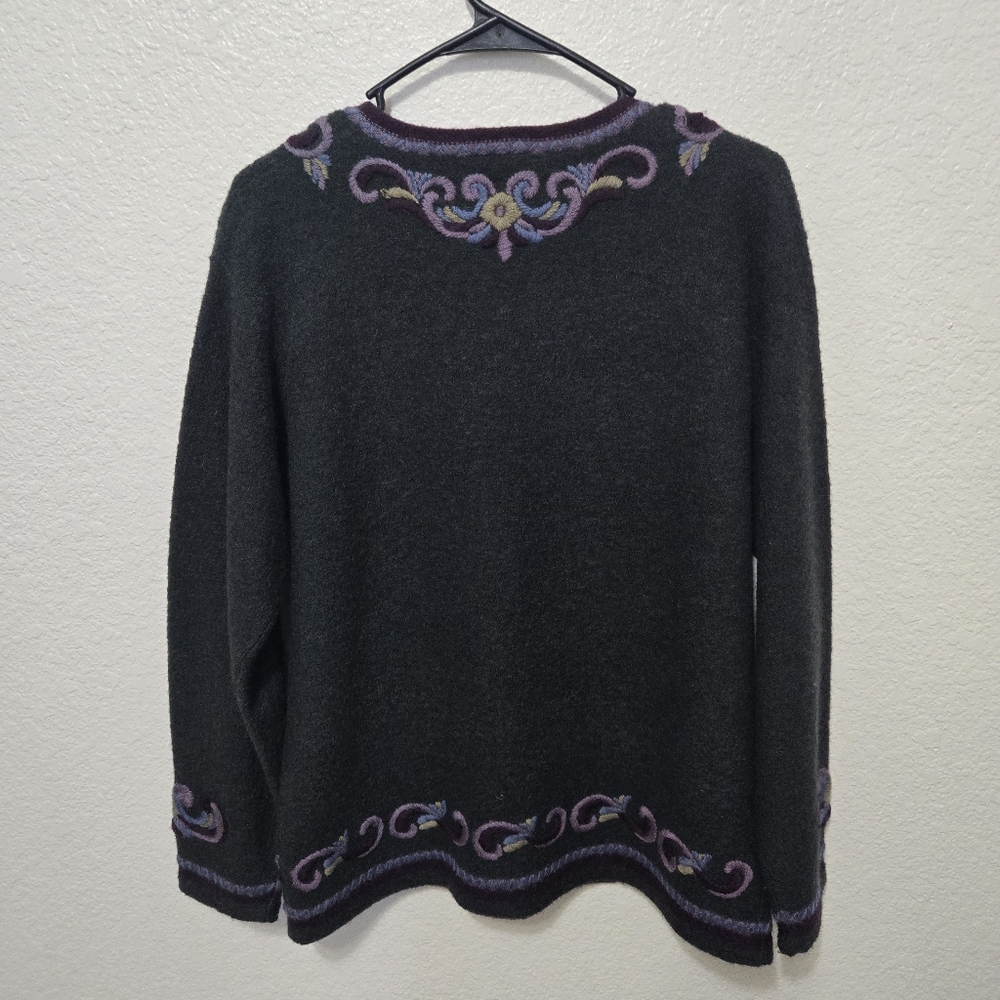 Vrikke Norwegian wool Cardigan sweater button up long sleeve green floral - Picture 8 of 8